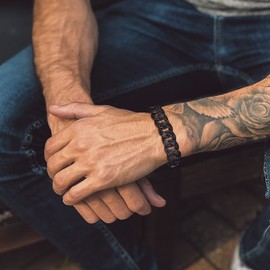 Bandmax Skull Bracelet Men's Curb Chain Bracelet Stainless Steel Skull Bracelet Curb Link Bracelet Punk Biker Bracelet Chic Jewellery Length 19 cm/21 cm/23 cm, Stainless Steel