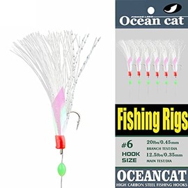5/10/25/50/100 Packs Fishing Rigs 6 Hook/Set Rainbow Skin Silk String Hook Fishing Lure Saltwater Freshwater Bait Rig Tackle 5#6#7#8#9#10# (7#-50 Packs)