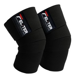 FELTER FITNESS Vendas para rodillas gym, rodilleras elásticas soporte para levantamiento de peso (negro)