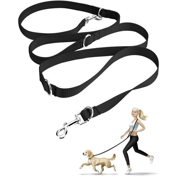oneisall Hands Free Dog Leash,Multifunctional Dog Training Leash,8ft Nylon Double Leash for Puppy Small Medium Service Dogs Black