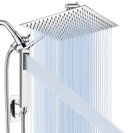 jeriussg 12" Rain Shower Heads with Handheld Spray Combo, All Metal Double Shower Head with 13 Inch Extension Arm for Couple, 2 Person Waterfall Showerhead with 79" Shower Hose, Chrome
