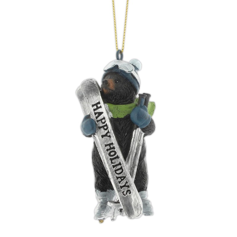 The Bridge Collection 3.75" Skiing Resin Black Bear Ornament -
