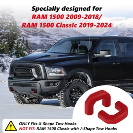 TECHPICCO Tow Hook Covers for RAM 1500 Classic 2009-2026 Warlock & Rebel, U-Shape Tow Hooks Compatible with RAM 1500 Rebel & Warlock Accessories |Red (Not Fit for J-Shape Tow Hooks)