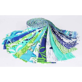 Soimoi 40Pcs Ocean Print Cotton Precut Fabrics for Quilting Craft Strips 2.5x42 inches Jelly Roll - Medium Blue