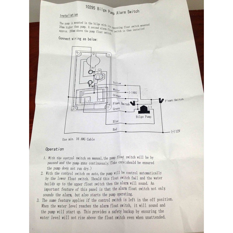 Pactrade Marine Boat Bilge Alarm and Pump Switch ABS Manual