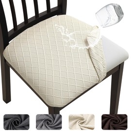 Meision Dining Room Chair Seat Covers TPU Lamination Waterproof Set of 4 Stretch Chair Covers Removable Washable Dining Room Chair Seat Cushion Covers for Kitchen, Dining Room, Hotel, Wedding, Beige