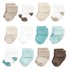 Hudson Baby Unisex Baby Cotton Rich Newborn and Terry Socks, Teal Brown Stripe, 0-6 Months