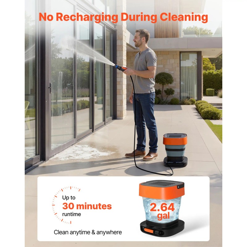 Portable Cordless Power Washer 2.64 Gal Tank 109 Max PSI