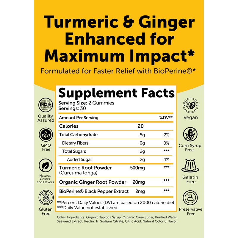 Lunakai USA Made Turmeric Gummies with Ginger & BioPerine –