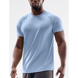 Zengjo Men's Running Shirt Quick Dry Moisture-Wicking Athletic T-Shirt for Workouts Gym Training Lightweight Performance Tee(Sky Blue,XX-Large)