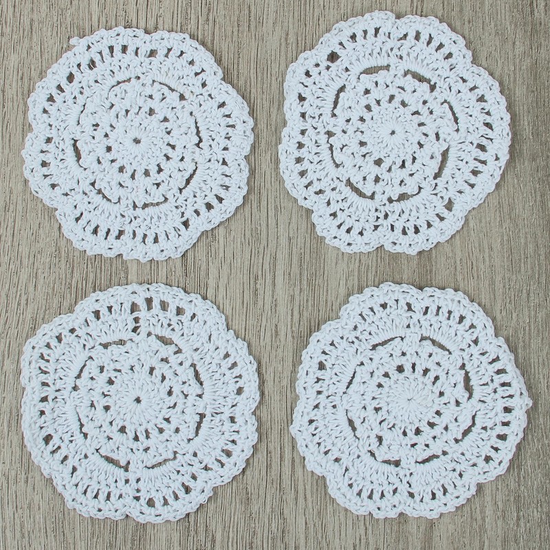 kilofly Small Crochet Cotton Lace Coasters Doilies Pack Set, 4pc,