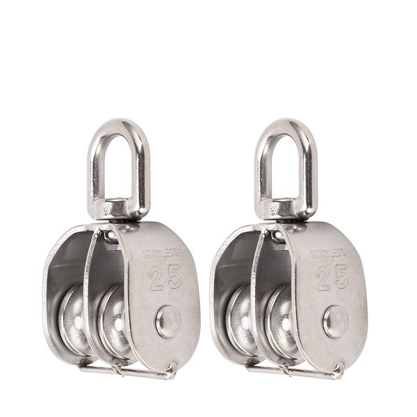 OVAQUIXI Stainless Steel Double Pulley Block, M25, 150kg Load Capacity,
