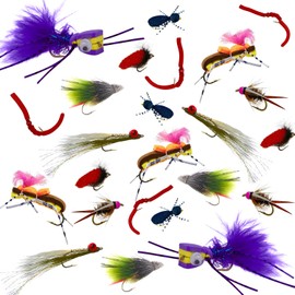 Thor Outdoor 24 Pc Fly Fishing Set for Panfish, Trout, and Bass - Hoppers, Poppers, and Droppers - Hook Sizes #6 to #14