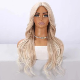 SMILCO's New 26-inch Golden High-gloss Ladies Wig with Kinked Curly Hair Styling Hair Tail Micro-volume Natural SM436color: Gold, Stretched Length: 26 Inches