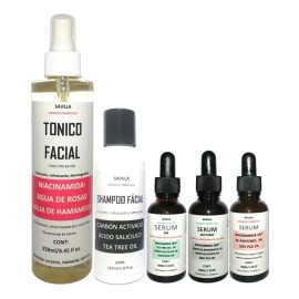 Kit 3 Serums, Tónico, Shampoo Facial De Carbón Rutina Facial