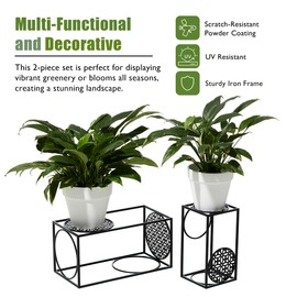 Glitzhome Set of 2 Metal Nesting Planter Stands, Metal Wire Rectangular Flower Stands Tall Tiered Holder Plant Pot Shelf Decoration Racks for Home Indoor and Outdoor Decor