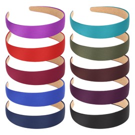 Wecoe 10 Pack Satin Headbands 1.3 Inch Wide Red Black Green Purple Brown Blue Headband Women Girls Non Slip Fashion Hair Bands Diy Costume Hair Accessories Women Girls Diademas Coreanas Para Mujer