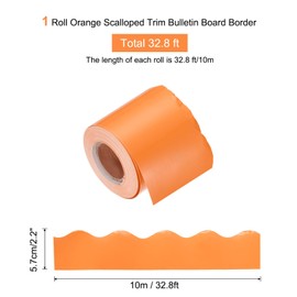 sourcing map Bulletin Board Border 32.8 Feet Scalloped Border Trim Decorative Rolled Classroom Borders for Bulletin Board Home Classroom Office Decoration, Orange