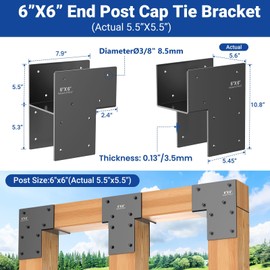 2-Pack 6x6 End Post Cap Tie Brackets (Actual 5.5"), Ultra-Heavy Duty 3.5mm Stainless Steel Corner Brackets, Rustproof Post to Beam Connector Hardware for Gazebo, Deck, Patio Construction (Dark Gray)