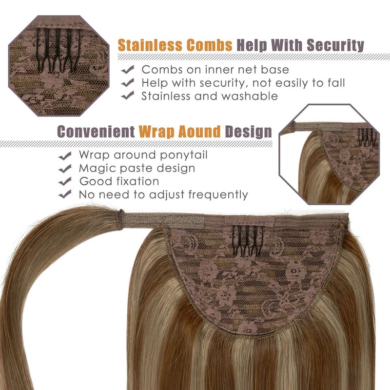 Lacer Ponytail Extension Human Hair Dark Brown with Light Brown