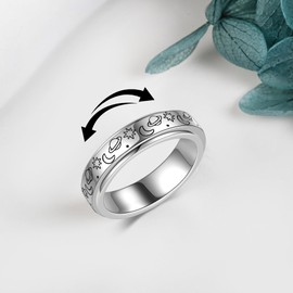 CUPENDA Moon Star Ring Sterling Silver Moon Star Spinner Fidget Ring for Anxiety Jewelry Gifts for Women Men