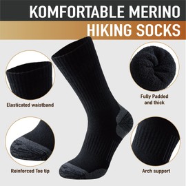 Niorason Merino Wool Hiking Socks for Men Women, Cushioned Anti Blister Walking Socks, Moisture Wicking Athletic Performance Thermal Socks for Running Trekking Work Outdoor Sports, 3 Pairs