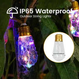 Cadena de luces solares para exteriores de 24 pies, cuerda clásico de cáñamo con 20 bombillas inastillables, 8 modos de cadena de luces solares con función de memoria, impermeable para jardín,