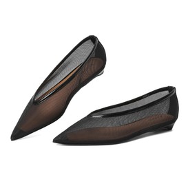 Reitoye Black Mesh Flats for Womens Closed Pointed Toe Ballet Flat Comfortable Dressy Work Slip On Casual Shoes Womens Flats Size 10