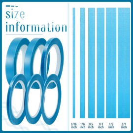 Nezyo 6 Pcs Vinyl Pinstripe Tapes Masking Tape Blue Painter Tapes High Temperature Low Tack Automotive Car Paint for Easy Removal Trim Thin Finishing Masking (1/16, 1/8,1/5,1/4,1/2, 3/4 Inch)