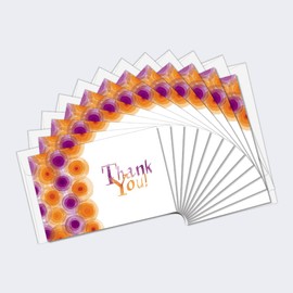 Tree-Free Greetings Thank you Cards - Artful Designs - 12 Cards + White Envelopes - Made in USA - 100% Recycled Paper - 4"x6" - Purple and Orange General (TK61303)