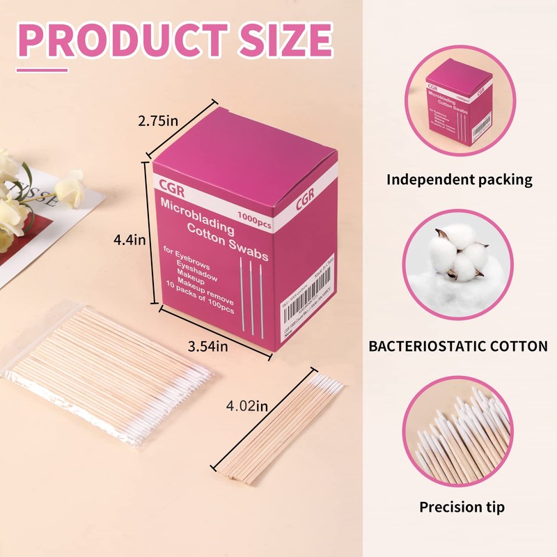 CGR 1000 Count Microblading Cotton Swabs, Pointed Tip, Cotton Swabs