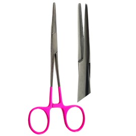 ArTLaB-Dog Pet Ear/Nose Hair Puller Grooming and Tick Removing Hemostat Locking Forceps Pliers, 5.5" (14cm), Straight Curved Forceps (Straight Pink Ring 5.5")