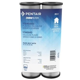 Pentair OMNIFilter RS1 Sediment Water Filter, 10" Standard Whole House Pleated Cellulose Replacement Cartridge, 10" x 2.5", 20 Micron, Pack of 2