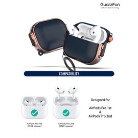 GuarzFun Case for AirPods Pro 2, Secure Lock Clip, Hybrid Material, Full Body Protective Cover (Rose Golden + Blue)