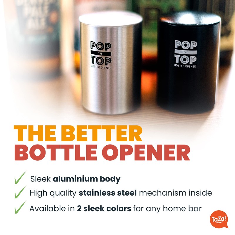 Pop-the-Top Beer Bottle Opener (Black): Automatic Bottle Cap Opener, Push