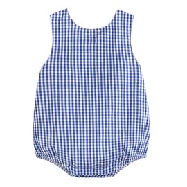 Lil cactus Baby Boys and Girls Dark Blue Gingham Bubble Romper, 18-24 Months