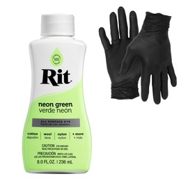 Dye – Rit Liquid Fabric Dye for Crafting, Clothing, and Décor – 8 oz. Bottle – with Artisx Nitrile Gloves Included (Neon Green)