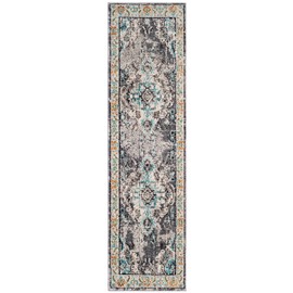 Safavieh Monaco Collection MNC243G Boho Chic Medallion Distressed Runner, 2'2" x 10' , Grey / Light Blue