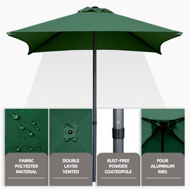 Trenovo 4.9 ft Patio Umbrella - Small Outdoor Table Umbrella with 4 Reinforced Ribs, UV Protection & Waterproof Pool Umbrella for Deck, Balcony, Garden, Lawn, Backyard, Market (Dark Green)