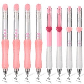 BAYTORY 8Pcs Stationery Heart Gel Pens, 0.5mm Black Ink Aesthetic Pens, Retractable Fine Point Pen Smooth Writing Quick-dry No Bleed for Journaling (Pink)
