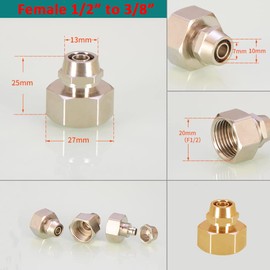 Brass Water Filter Adapter for Faucet Thread Tube Adapter for Connecting Water Filter Water Filter Pipe Hose Fitting (Female Thread G1/2", OD 3/8")