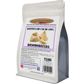 Kakaobutter, 100 % desodoriert, für Lebensmittel und Kosmetik, Beutel mit 250 g, extra-Qualität, nicht raffiniert. Cacao Venezuela Delta