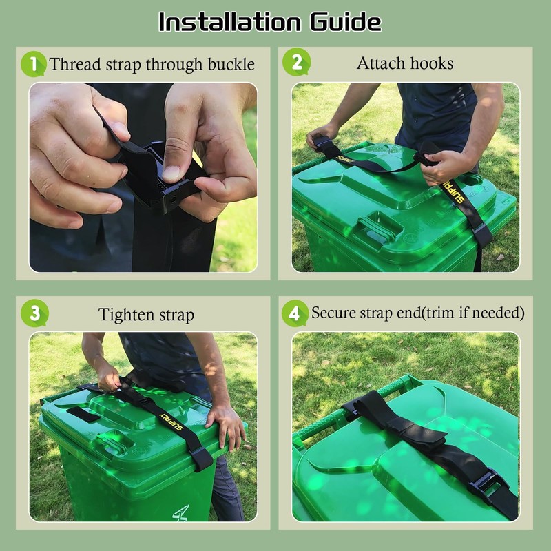 Trash Can Locks with Self-Locking Buckle – Heavy Duty Adjustable