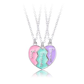 Saalort - Collares con colgante de corazón magnético para 3 collares de amistad a juego, Zinc, Circonia cúbica, Rosado Heart