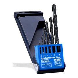 PFERD Steel Twist Drill Set, 6 Pieces, Diameter 2–8 mm, HSS-G N, DIN 338, 118°, 25298003, Universal Use