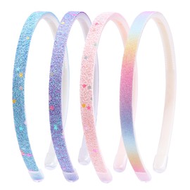 Ehuixinsheng 4PCS Little Girls Glitter Headband,Sequin Thick Bling Cute Sparkly Non Slip Hairbands Colorful Hair Accessories For Washing Face Christmas Head Band