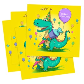 20 Napkins for First Day of School Decoration with Colourful Hurry School Child Sugar Bag Dinosaur Motif School (First Day of School Dinosaur 20)