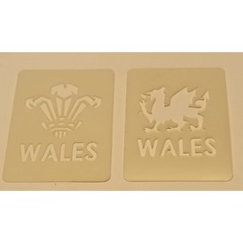 Welsh face Paint Stencils with Dragon & Feather with Wales Underneath Reusable Plastic 6 Nations Rugby