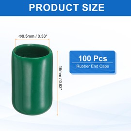 sourcing map 100pcs Round Rubber End Caps 8.5mm ID Bolt Covers Caps Vinyl Rubber Flexible Screw Thread Protectors for Metal Tube Rod Bolts, Dark Green