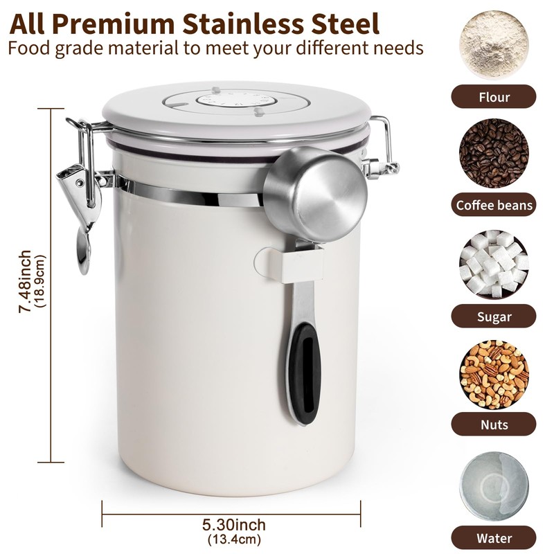 Esilihom Airtight Coffee Bean Storage, 1800ML Coffee Container, Stainless Steel